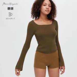 UNIQLO X Mame Kurogouchi 3D Knit Ribbed Square Neck Sweater - Brown size S